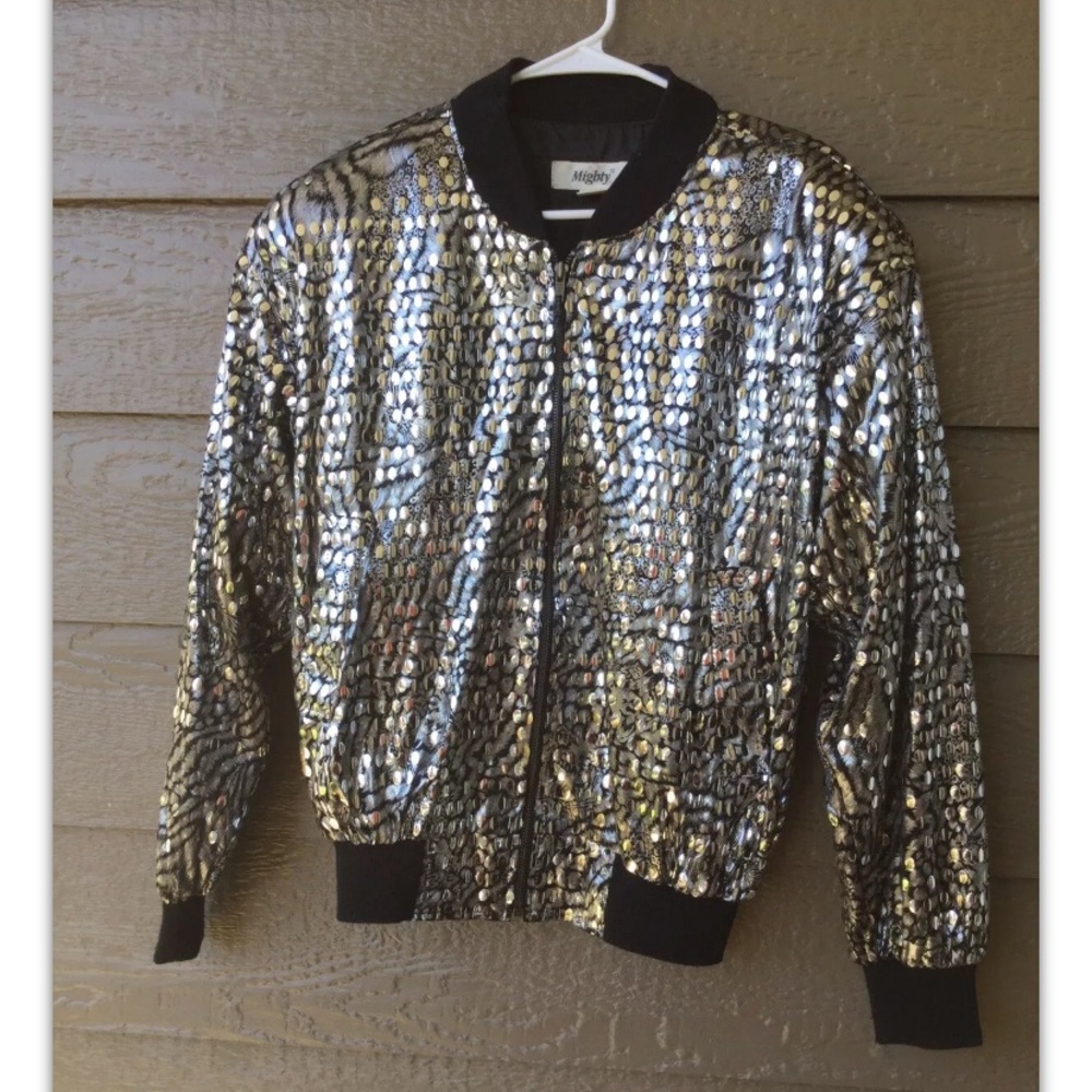COPY - Rare vintage Mighty womens jacket/ bomber, lion print satin silver